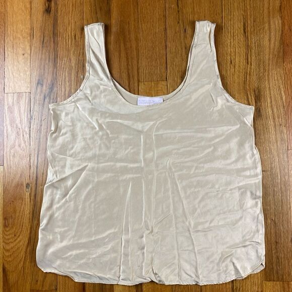 Patricia Fieldwalker Womens Silk Charmeuse Scoop Neck Ivory Champagne Tank - Picture 2 of 6